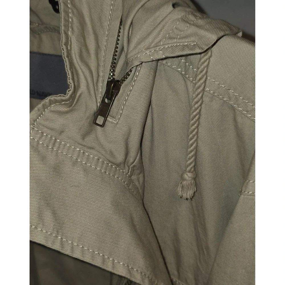Old Navy Mens Jacket Large Tan Hooded Utility Cargo‎ Pockets Casual Cotton Blend